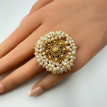 Oversized Statement Gold Pearl Ring/Adjustable Ring/ Indian Ring/Pakistani Jewelry/ Indian Jewelry/ Bollywood Jewelry/Indian Wedding jewelry