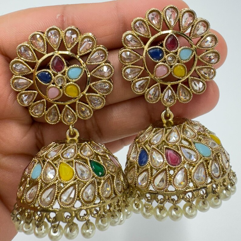 Antique Polki kundan Jhumka/stone Jhumka/Indian Jewelry/Pakistani Jewelry/Punjabi Jewelry/Statement earrings/Bridal earring/Indian wedding