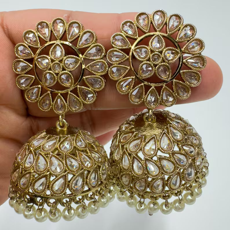 Antique Polki kundan Jhumka/stone Jhumka/Indian Jewelry/Pakistani Jewelry/Punjabi Jewelry/Statement earrings/Bridal earring/Indian wedding