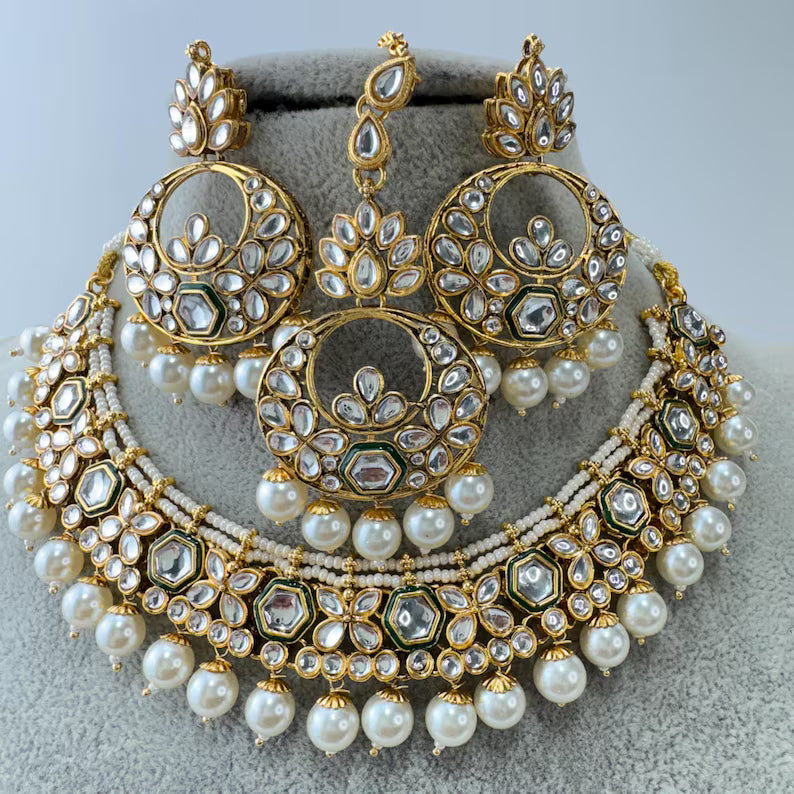 White pearl Kundan Necklace Set/ Kundan Necklace / Bollywood Jewelry/ Indian /bridal necklace/indian wedding