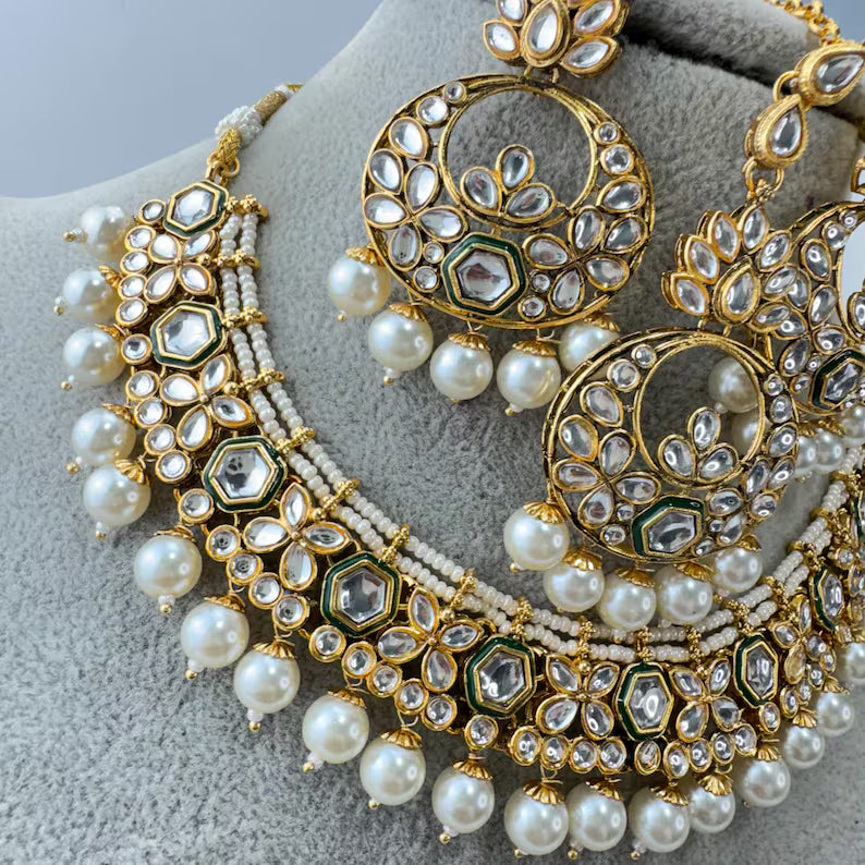 White pearl Kundan Necklace Set/ Kundan Necklace / Bollywood Jewelry/ Indian /bridal necklace/indian wedding
