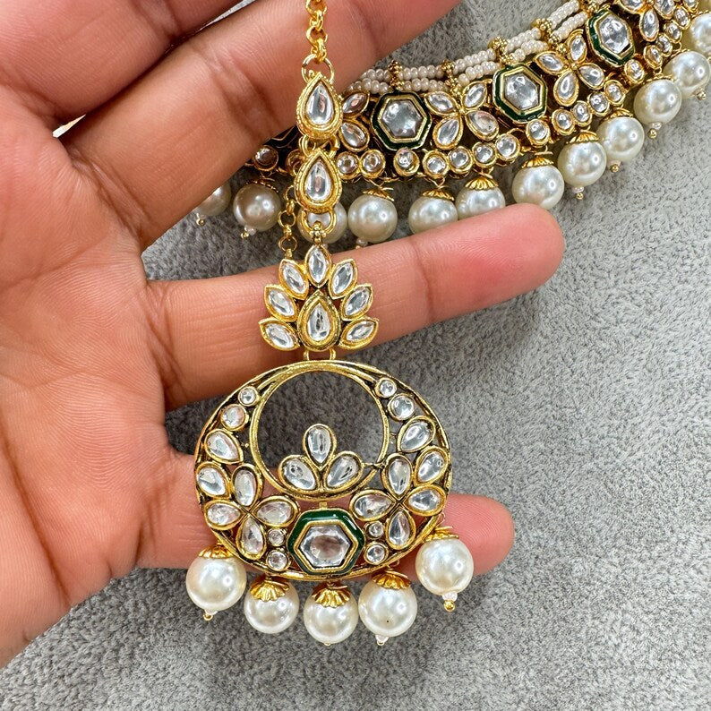 White pearl Kundan Necklace Set/ Kundan Necklace / Bollywood Jewelry/ Indian /bridal necklace/indian wedding