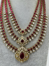 Ruby Bridal Moissanite Polki Kundan 3 Layer long necklace/Indian jewelry/Kundan rani haar/Mala necklace set/Indian Wedding/Bridal Necklace