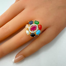 Navratan American Diamond Ring/Statement Ring/Cocktail Adjustable Ring/Indian Ring/Pakistani Jewelry/Indian/Bollywood Jewelry/Indian Wedding