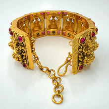 Ruby Goddess Laxmi Gold Single Cuff Kada bangle 1pc,Indian Amrapali bangles,Antique bangles,Temple Jewelry, Stretchable Cuff Bracelet