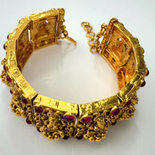 Ruby Goddess Laxmi Gold Single Cuff Kada bangle 1pc,Indian Amrapali bangles,Antique bangles,Temple Jewelry, Stretchable Cuff Bracelet