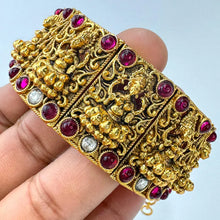 Ruby Goddess Laxmi Gold Single Cuff Kada bangle 1pc,Indian Amrapali bangles,Antique bangles,Temple Jewelry, Stretchable Cuff Bracelet
