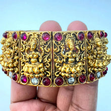 Ruby Goddess Laxmi Gold Single Cuff Kada bangle 1pc,Indian Amrapali bangles,Antique bangles,Temple Jewelry, Stretchable Cuff Bracelet