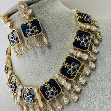Blue Fine Kundan Indian Necklace, Inlay work Wedding necklace, Fine kundan jewelry, Pakistani Jewelry, Indian Jewelry, Bridal Jewelry