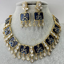 Blue Fine Kundan Indian Necklace, Inlay work Wedding necklace, Fine kundan jewelry, Pakistani Jewelry, Indian Jewelry, Bridal Jewelry