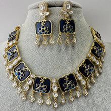 Blue Fine Kundan Indian Necklace, Inlay work Wedding necklace, Fine kundan jewelry, Pakistani Jewelry, Indian Jewelry, Bridal Jewelry