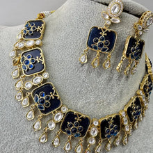 Blue Fine Kundan Indian Necklace, Inlay work Wedding necklace, Fine kundan jewelry, Pakistani Jewelry, Indian Jewelry, Bridal Jewelry