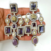 Sabyasachi-inspired monalisa stone and CZ earrings, Victorian earrings, designer earrings Sabhyasachi jewelry, statement long earrings
