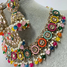 Multi Antique Polki Kundan Pearl Necklace with earrings and tikka, bridal necklace, Indian Punjabi Pakistani Wedding Jewelry