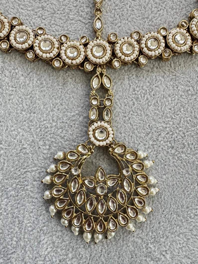 Antique Dull Gold Kundan Matha Patti Maang tikka/Indian Jewelry/Wedding Jewelry/Pakistani Jewelry/Jhoomer/ Matha patti/Indian forehead Patti