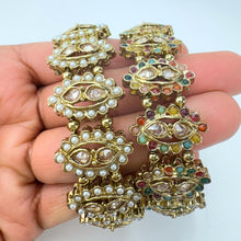 Pearl Polki Dull Gold Single Cuff Kada bangle 1pc, Indian Amrapali bangles, Antique bangles, Temple Jewelry, Stretchable Cuff Bracelet