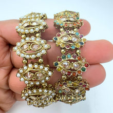Pearl Polki Dull Gold Single Cuff Kada bangle 1pc, Indian Amrapali bangles, Antique bangles, Temple Jewelry, Stretchable Cuff Bracelet