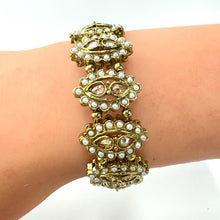 Pearl Polki Dull Gold Single Cuff Kada bangle 1pc, Indian Amrapali bangles, Antique bangles, Temple Jewelry, Stretchable Cuff Bracelet