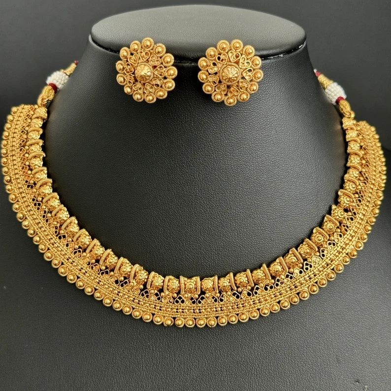 Antique Gold Necklace/South Indian Jewelry/Temple Jewelry/Guttapusalu Necklace/Wedding necklace/Bridal necklace/Indian necklace