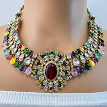 Navratan Victorian Moissanite Polki Kundan Necklace Sabyasachi Necklace, Indian Bridal Jewelry, Bollywood Designer Necklace, Pakistani