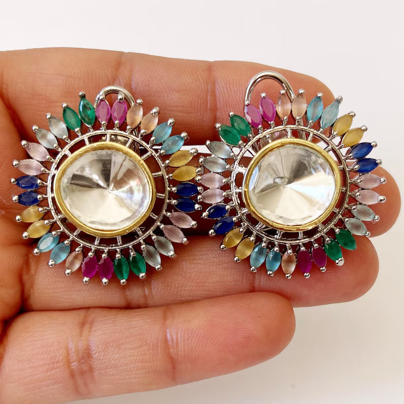 Alia Bhatt inspired Large Victorian uncut polki Kundan Stud Earrings/Indian Studs/Indian Jewelry/Kundan Studs/Sabyasachi stud/Indian wedding