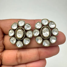Moissanite Polki Kundan Antique Dull Gold Stud Earrings /Indian Jewelry /Statement Stud Earring/Victorian Stud Earrings/Cz Stud/Diamond Stud