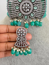 Sea Green CZ Diamond Choker necklace, American Diamond Necklace,Indian pakistani jewelry for wedding, gift for her,bridal jewelry
