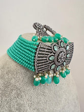 Sea Green CZ Diamond Choker necklace, American Diamond Necklace,Indian pakistani jewelry for wedding, gift for her,bridal jewelry