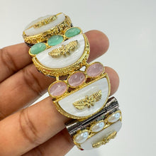 Victorian Sabyasachi inspired Mop Stones Single Bracelet Kada Openable Bangle, Statement Kada,Indian Wedding/Pakistani, Fit to 2.4 and 2.6