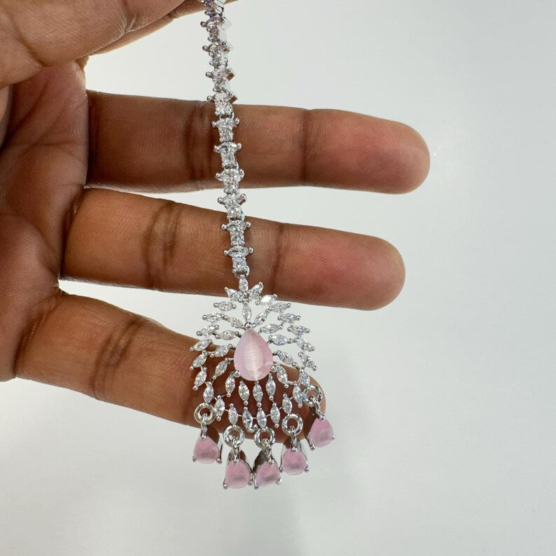 American Diamond Maang tikka/Indian Jewelry/ Indian Wedding Jewelry/ Pakistani Jewelry/ Jhoomer/ Matha patti/ Indian forehead jewelry