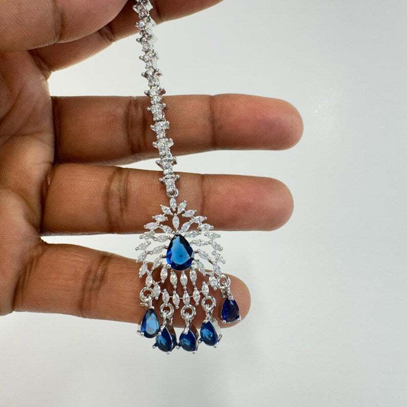 American Diamond Maang tikka/Indian Jewelry/ Indian Wedding Jewelry/ Pakistani Jewelry/ Jhoomer/ Matha patti/ Indian forehead jewelry