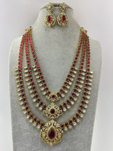 Ruby Bridal Moissanite Polki Kundan 3 Layer long necklace/Indian jewelry/Kundan rani haar/Mala necklace set/Indian Wedding/Bridal Necklace