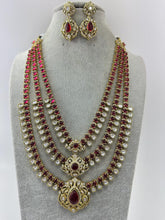 Ruby Bridal Moissanite Polki Kundan 3 Layer long necklace/Indian jewelry/Kundan rani haar/Mala necklace set/Indian Wedding/Bridal Necklace