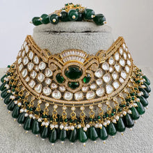 Green Moissanite Polki Kundan Necklace/Sabyasachi Designer Necklace/Indian Celebrity/Indian Pakistani Wedding Jewelry, Semi Precious