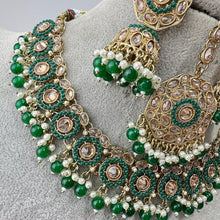 Green Antique Polki Kundan Pearl Necklace with earrings and tikka, bridal necklace, Indian Punjabi Pakistani Wedding Jewelry