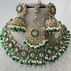 Green Antique Polki Kundan Pearl Necklace with earrings and tikka, bridal necklace, Indian Punjabi Pakistani Wedding Jewelry