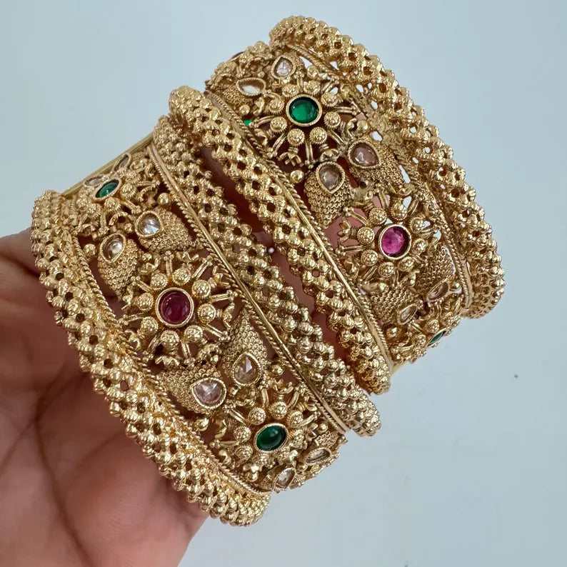 Gold plated Rajwadi Kundan openable Kada Bangle(1Pc)Single/Indian Kada/Wedding Jewelry/Kada/Punjabi Jewelry/Indian Wedding/Bollywood bangles