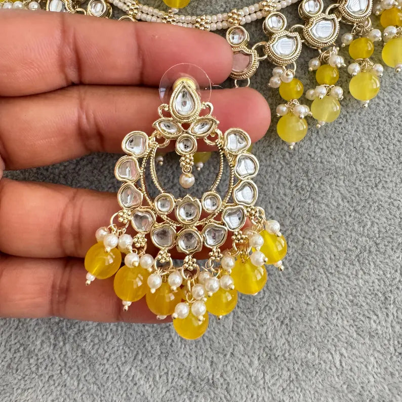 Yellow Pearl Kundan Necklace, Kundan choker set, Indian Jewelry,Wedding Jewelry, Pakistani Jewelry, bridesmaid necklace,