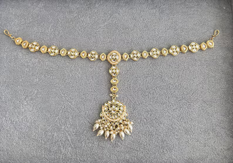 White gold Kundan Head Band/Sheesh Phool tikka/Indian Bridal Matha Patti/Sheesh patti/Matha phool /Pakistani/ 11 Inches
