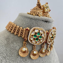 Green Gold fine kundan choker necklace, Indian gold necklace, Kundan choker, Indian Pakistani jewelry for wedding,
