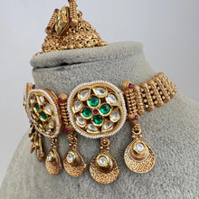 Green Gold fine kundan choker necklace, Indian gold necklace, Kundan choker, Indian Pakistani jewelry for wedding,