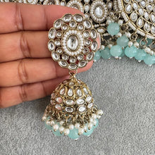 Aqua Blue Kundan Necklace Set, Pearl Kundan necklace , Bollywood Jewelry, Indian Pakistani jewelry for wedding