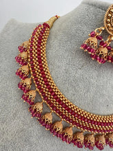 Ruby Gold Thushi Necklace, Kolhapuri Thushi Jewelry, indian wedding necklace, bridal jewelry, south Indian necklace