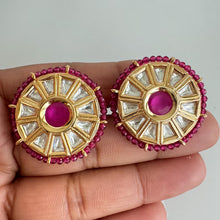 Moissanite Kundan Stud Earrings/ Indian Studs/ Green, Rani, Maroon Studs/ Indian Earrings/ Indian Jewelry/ Polki Studs/ Jadao Kundan/ Sabyas