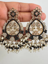 Antique Polki Kundan chandbali Indian Pakistani Earrings, Antique Long Earring With dull Gold Plating, Indian Pakistani wedding collection