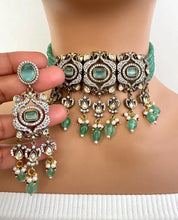 Mint victorian uncut Polki Kundan Choker, Sabyasachi Designer necklace, Bollywood, Indian Pakistani Jewelry for Wedding, bridal jewelry