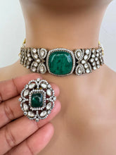 Green Doublet Victorian Sabyasachi-inspired Moissanite polki Kundan choker Necklace, Indian Bridal Jewelry ,Bollywood Sabyasachi Necklace