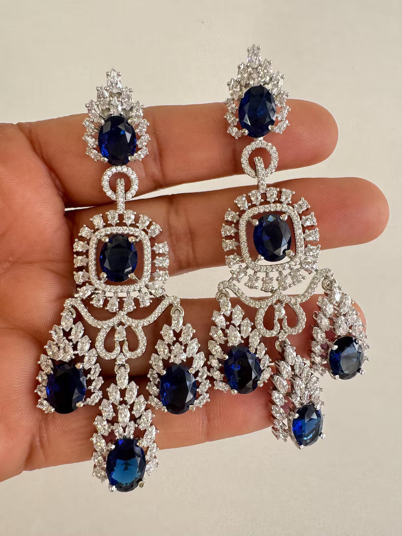 American Diamond earrings/Indian Jewelry/Pakistani Jewelry/Bollywood Jewelry/CZ earrings/AD earrings/Statement earrings/Gift for her