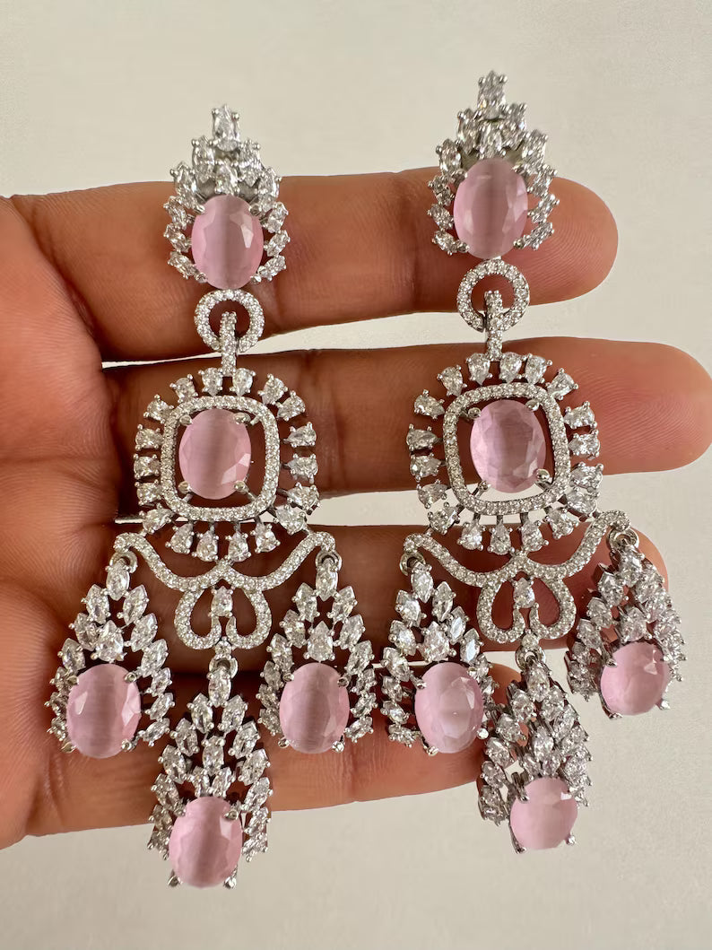 American Diamond earrings/Indian Jewelry/Pakistani Jewelry/Bollywood Jewelry/CZ earrings/AD earrings/Statement earrings/Gift for her