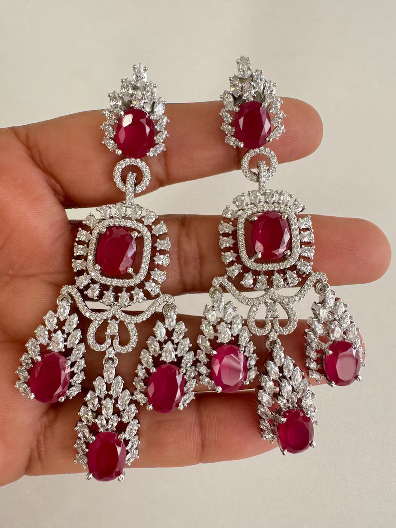 American Diamond earrings/Indian Jewelry/Pakistani Jewelry/Bollywood Jewelry/CZ earrings/AD earrings/Statement earrings/Gift for her